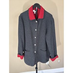 Vintage Talbots Wool Blend Jacket Blazer Women's Size M Gray Red Made In USA